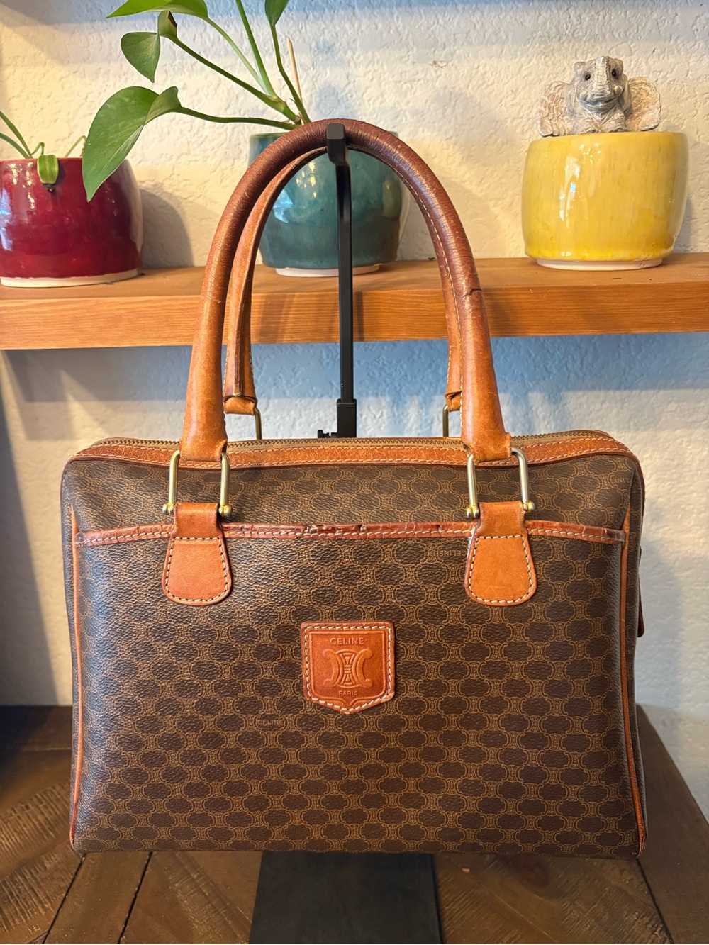 Celine Brown and Tan Monogram Top-Handle Briefcase